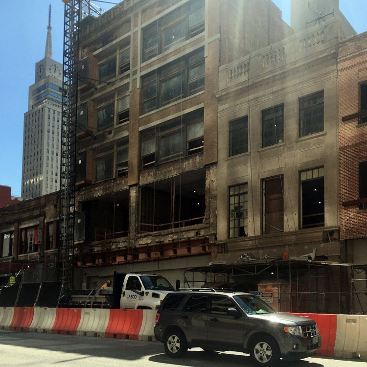 Historic buildings during exterior demolition work