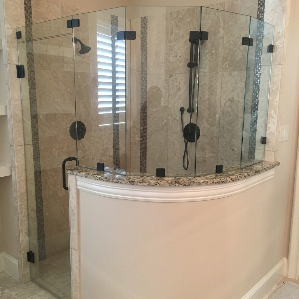 Frameless glass shower enclosure installed in an Austin homeowner’s bathroom