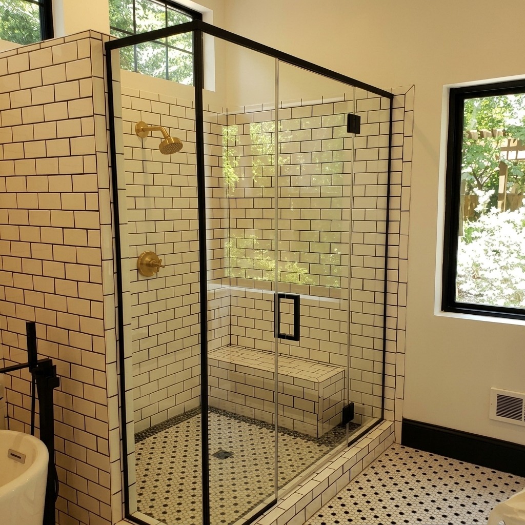 Remodeled Austin bathroom with a custom clear glass shower enclosure